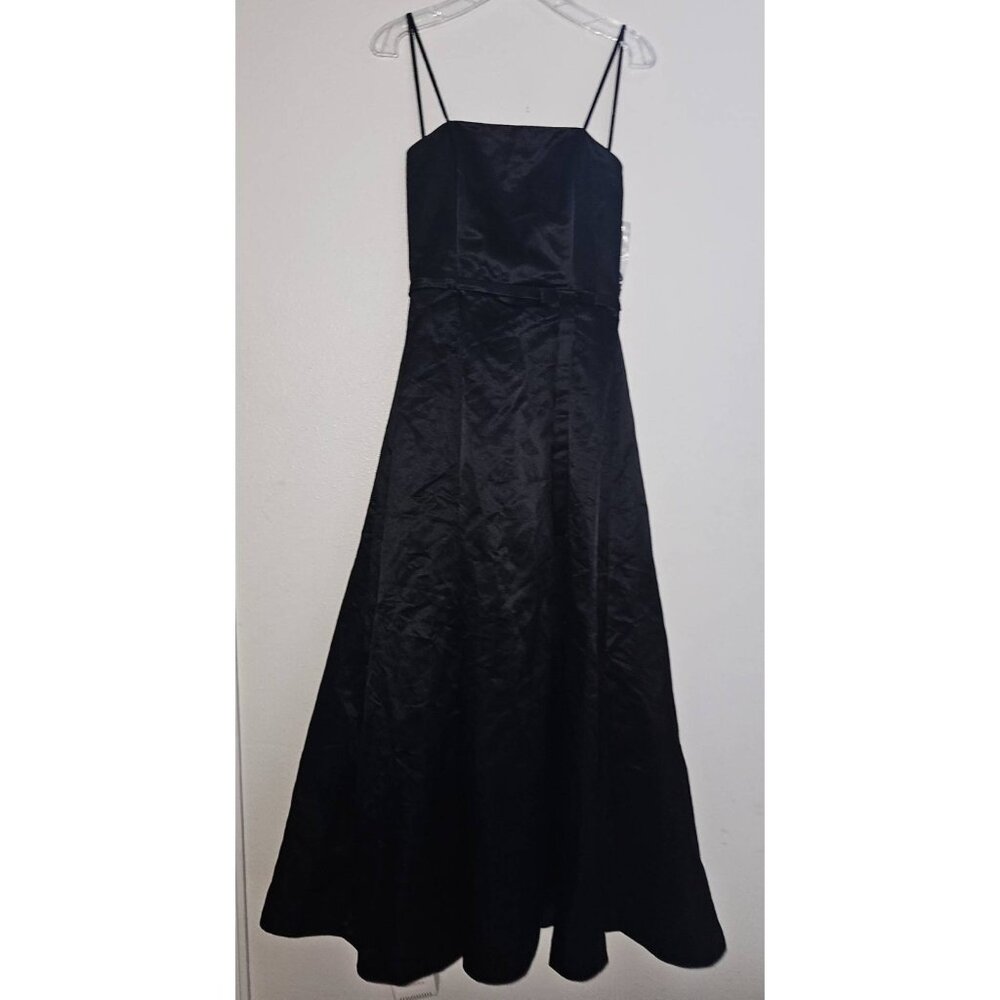NEW PacificPlex Solid Black Dress Long Satin Bow Size Medium Strapless?